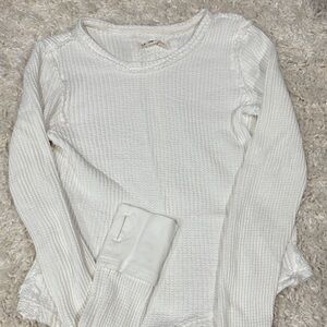 Free People White Waffle Knit Long Sleeve Top